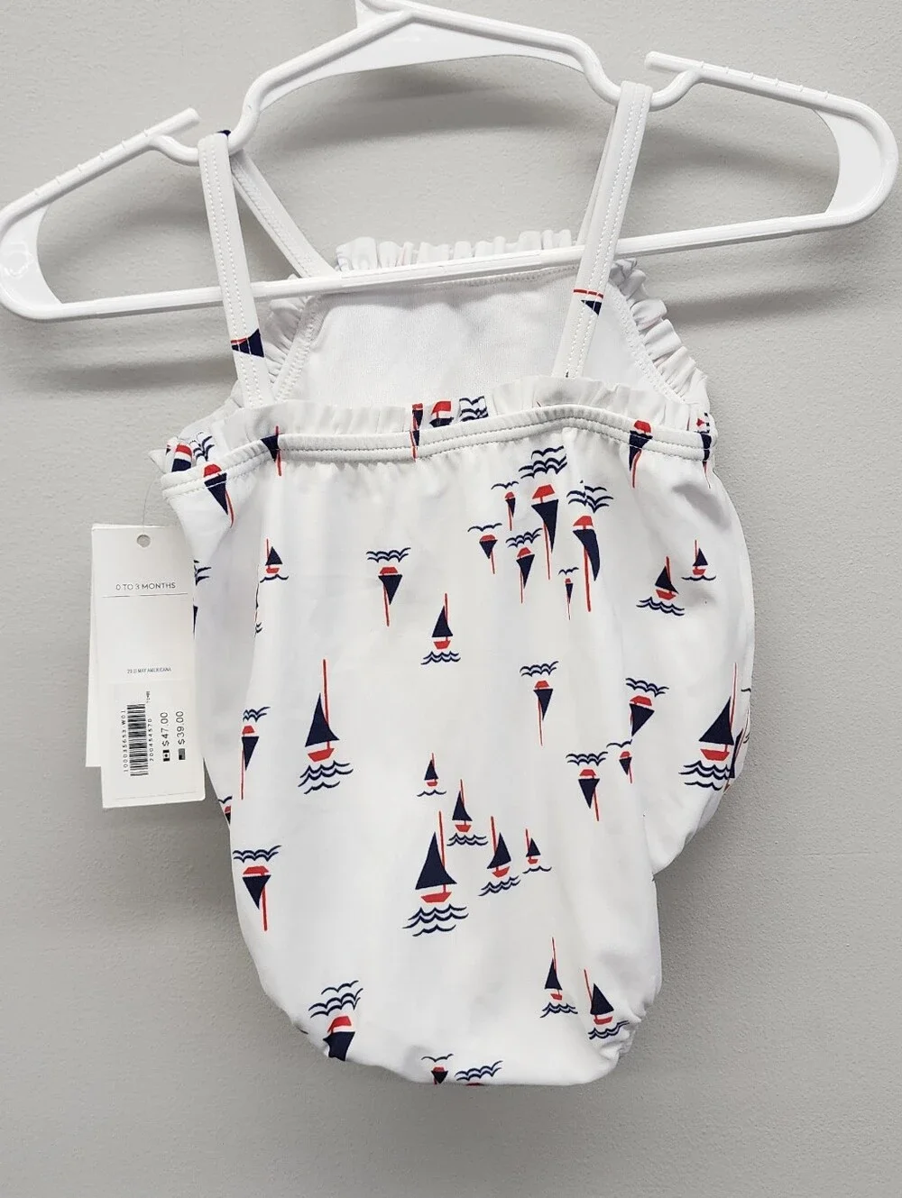 NWT Janie and Jack 0-3M Sailboat Print One Piece Swimsuit Red White Blue